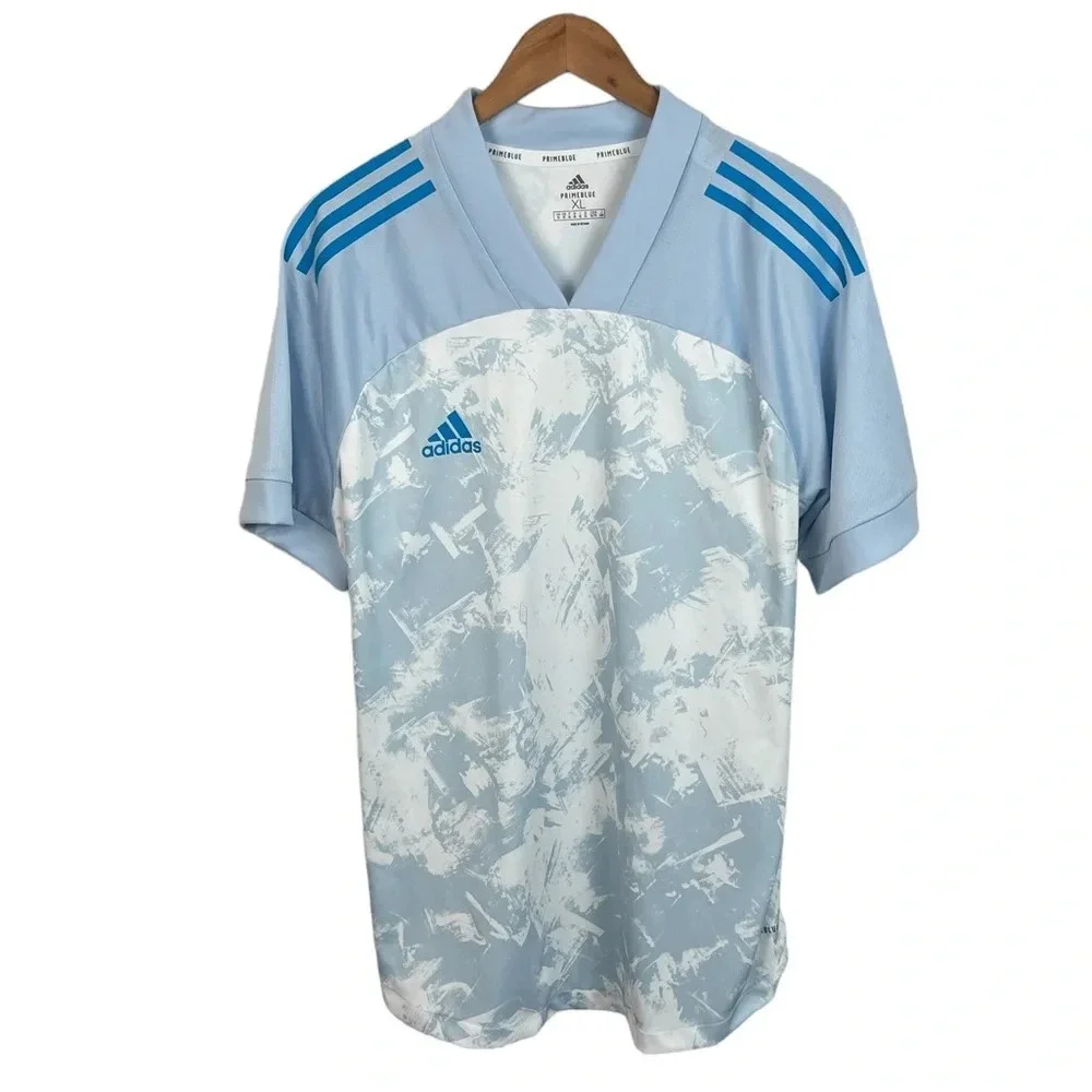 TS815 Mens Adidas Primeblue 3 Stripe Athletic Soccer Jersey Top XL